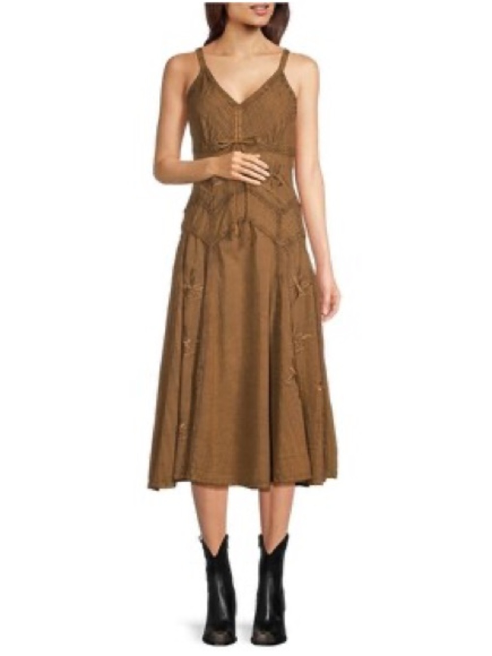 Scully Brown slip midi dress with bustle ties XXL